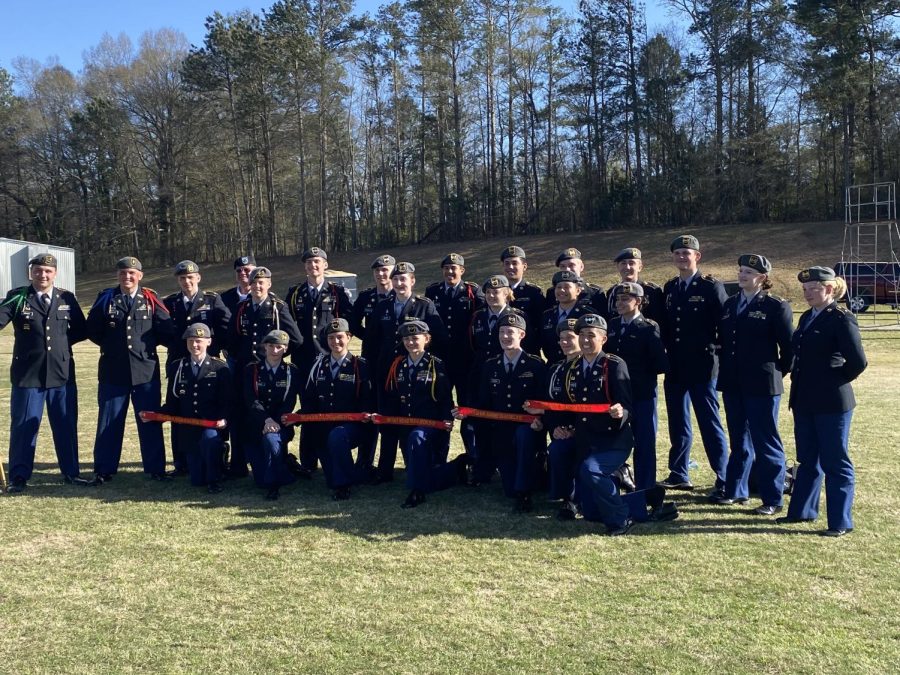 The+2021-2022+drill+team+with+Drill+Commander+Cadet+Major+Spencer+Chattin+and+Assistant+Drill+Commander+Cadet+Captain+Logan+Burgess.+